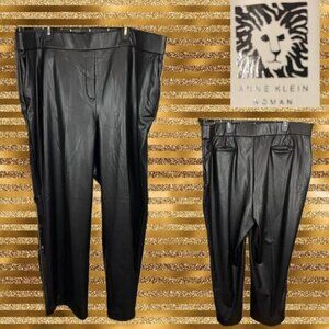 Anne Klein Plus 3X Black Faux Leather 4 Pockets High-Rise Pull-On Trouser Pants